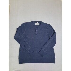 Schott Bros Henley Sweater Mens L Blue Wool Blend Thermal Waffle Weave Preppy
